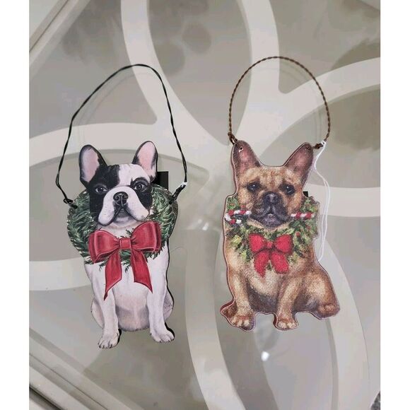 Candy Cane Frenchie Christmas Ornament ( 2 Piece Set ) - Picture 1 of 5